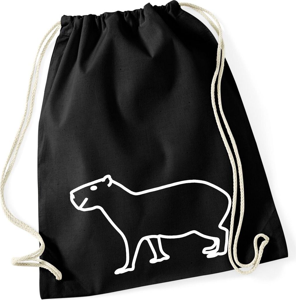 Huuraa Turnbeutel Capybara Silhouette 12 Liter Black Baumwolle Rucksack Geschenkidee