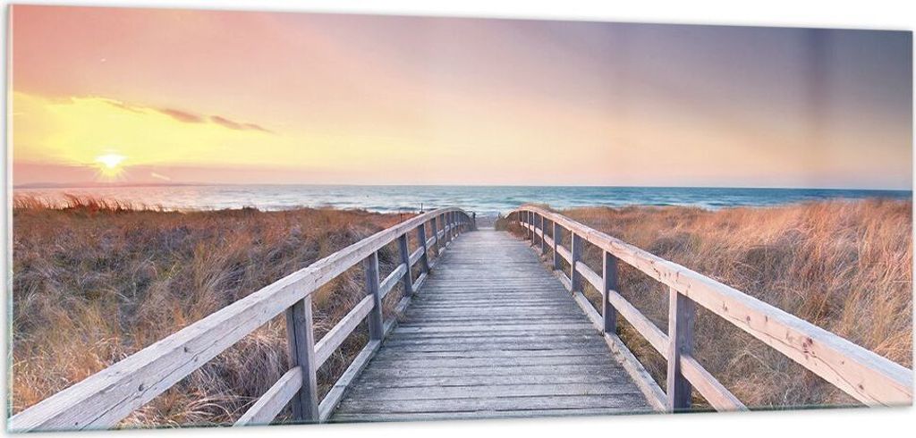 Bilder auf glas - Einteilig - Weg Meer Brücke - 100x40cm - Glasbilder - Wandbilder - Bilder - zum Aufhängen bereit - Wanddekoration aus Glas - Gl...