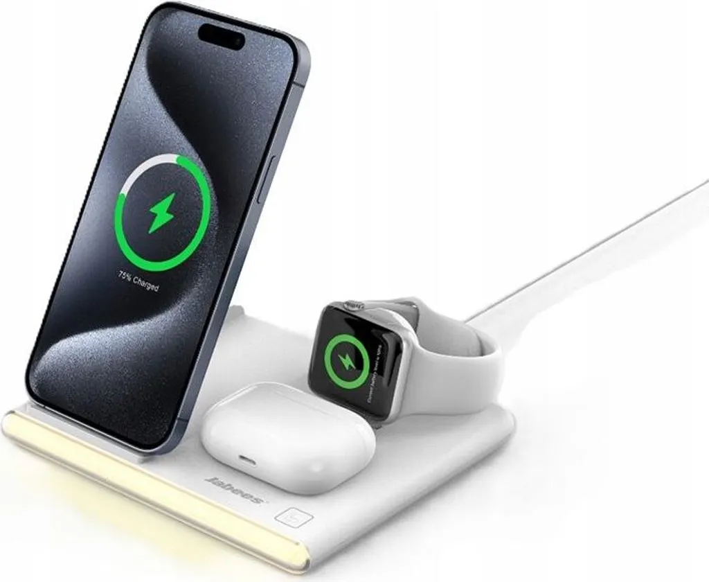 Jabees PowerGlow 4in1 Caricatore QI per telefono Smartwatch Cuffie Lampada LED / Bianco