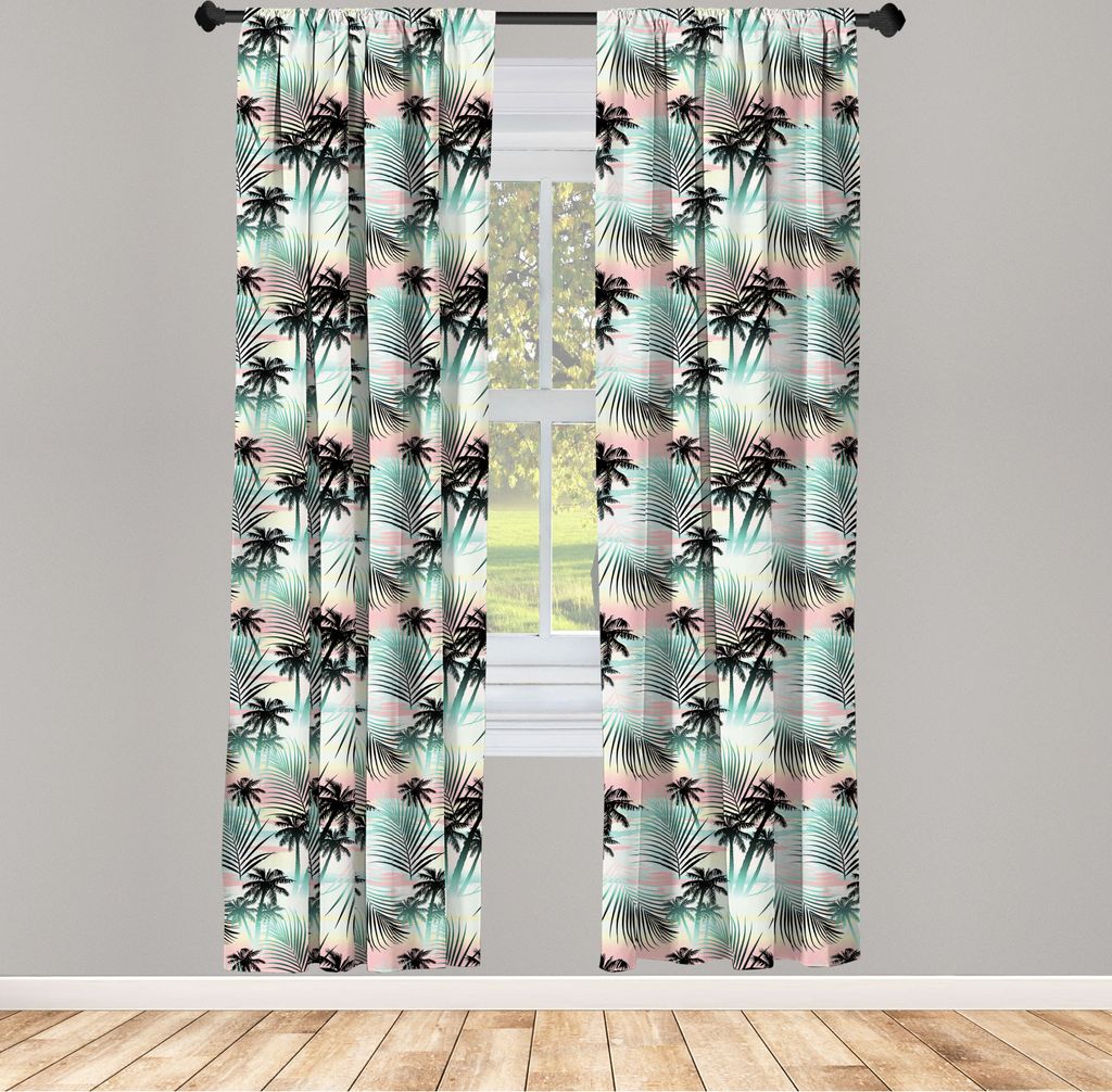 ABAKUHAUS Hawaii Vorhänge, Gardinen, Sommersaison-Palmen und exotische Farn-Blätter mit abstraktem buntem Hintergrund, 2 Stück 75 x 225 cm, , Me...