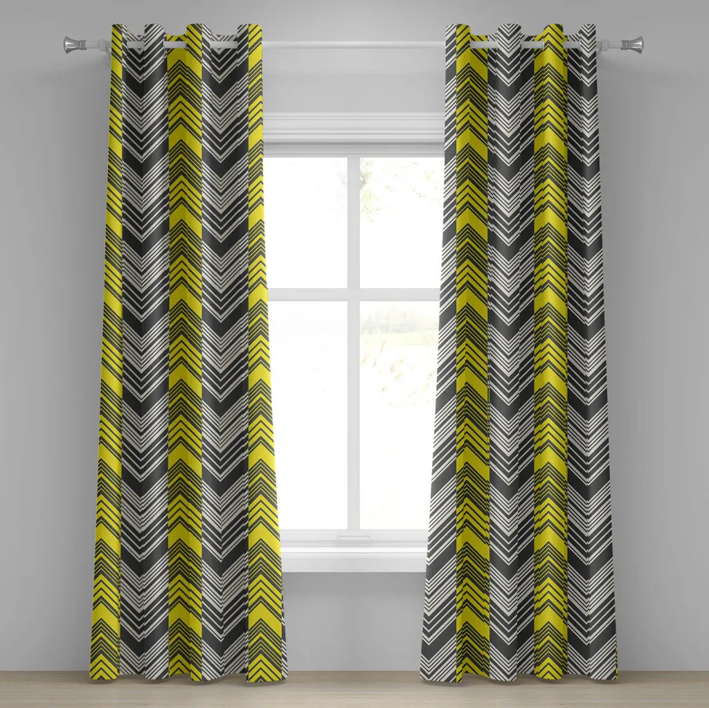Paire de rideaux décoratifs motifs géométriques jaune et blanc