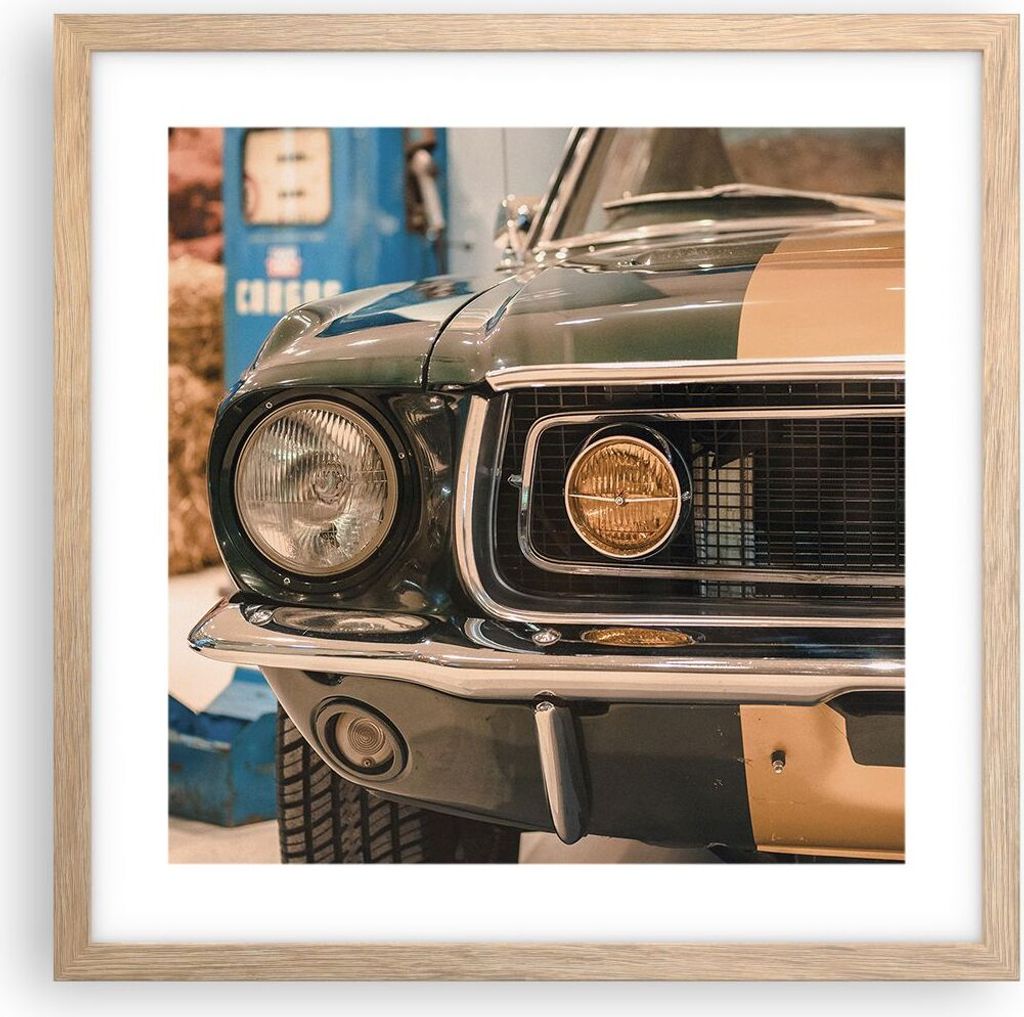 Gerahmtes Poster - Rahmen in heller Eiche - Abdeckung Ford Mustang - 40x40 cm - Wand Bild - Wanddeko - Wandbilder - Kunstposter - Wandposter - Bild...