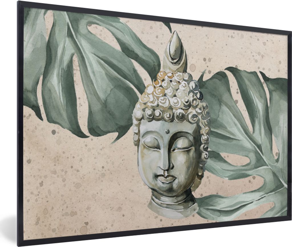 MuchoWow MuchoWow Gerahmtes Poster Buddha - Kopf - Grau 30x20 cm - Poster mit zchwarzem Bilderrahmen - Kunstdruck - Bild-Poster
