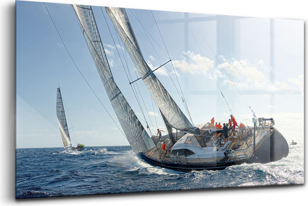 Wandmalerei auf Glas- Wanddekoration aus Glas - 120x60 - Regatta auf einer Segelyacht