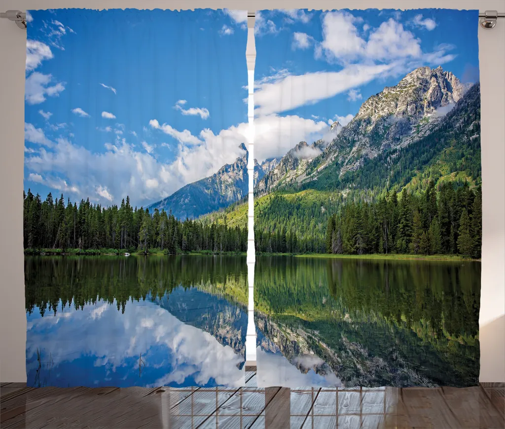 Rideau de Salon Paysage Lac et Montagne ABAKUHAUS 280 x 225 cm Bleu