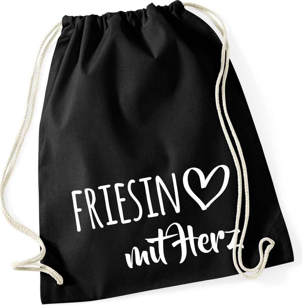 Huuraa Turnbeutel Friesin mit Herz 12 Liter Black Baumwolle Rucksack Geschenkidee