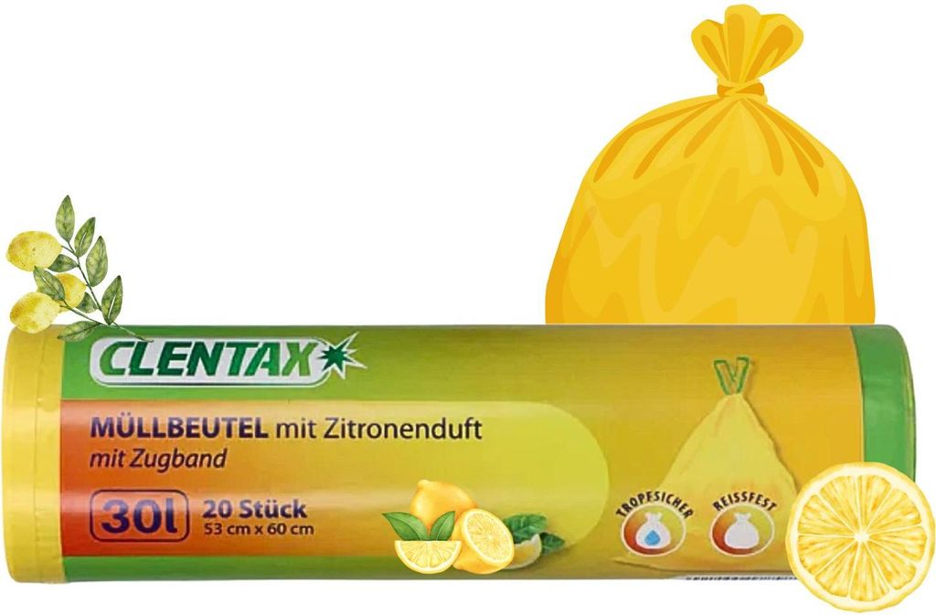 CLENTAX Müllbeutel 30L mit Zugband & Zitrusduft 25 St Produktbild 