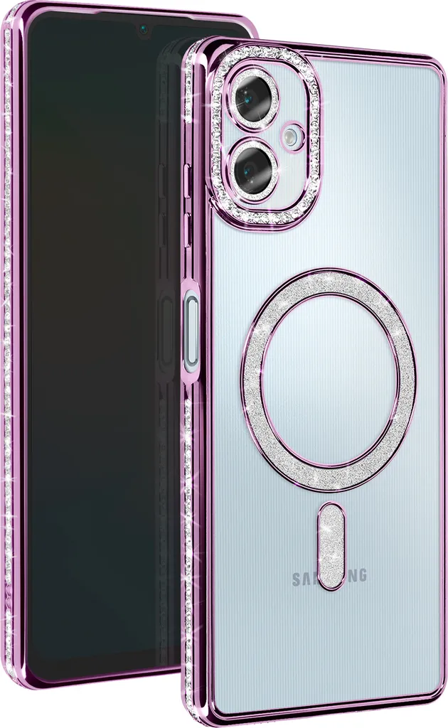 Cover Samsung A06 con Strass Avizar: Protezione MagSafe Viola Diamante