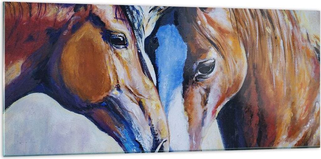 Bilder auf glas - Pferd Tier Bindung - 120x50cm - Glasbilder - Wandbilder - Kunstdruck - zum Aufhängen bereit - Wanddekoration aus Glas - Glas Bil...