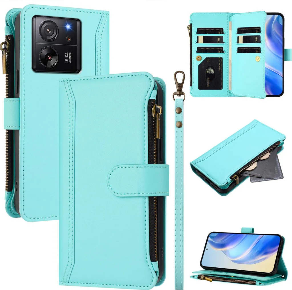 Custodia con Zip e Portafoglio Xiaomi 13T Pro Verde Menta - Pratica