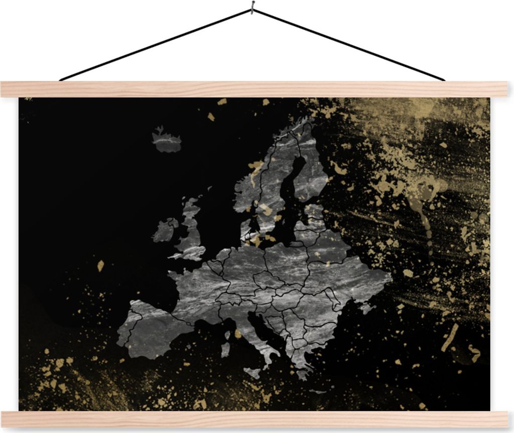 MuchoWow Textilposter Karte - Europa - Grau 60x40 cm mit holzfarbenen Rahmen - Bilder