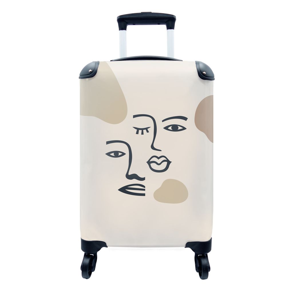 MuchoWow Koffer Handgepäck Trolley Rollkoffer Kleine Reisekoffer mit 4 Rollen - Pastell - Farben - Gesichter - Cabin Size < 55x40x23 cm & 55x40x...