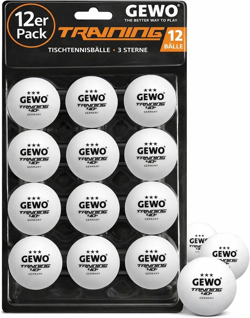 GEWO Tischtennisbälle Training 40+ -12er - Tischtennisball mit Naht, weiß