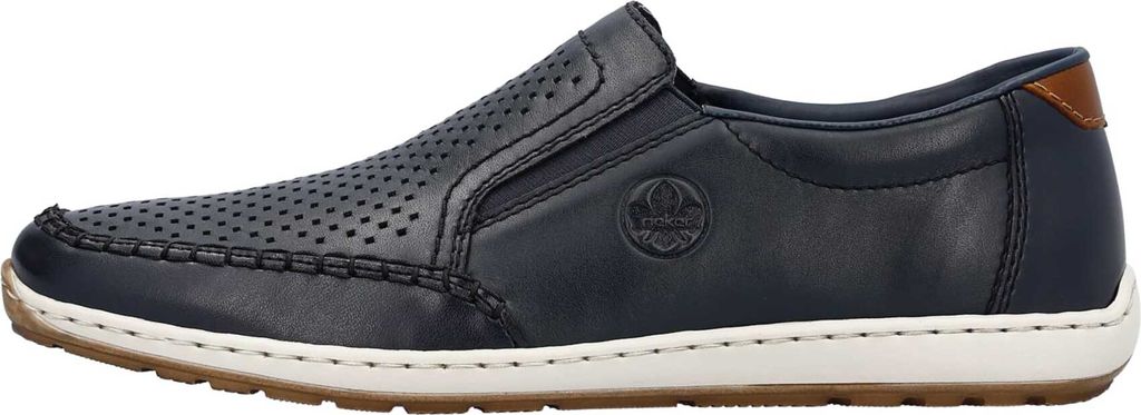 Rieker Herren Slipper Leder Halbschuh Lochmuster Stretch 08868, Größe:45 EU, Farbe:Blau