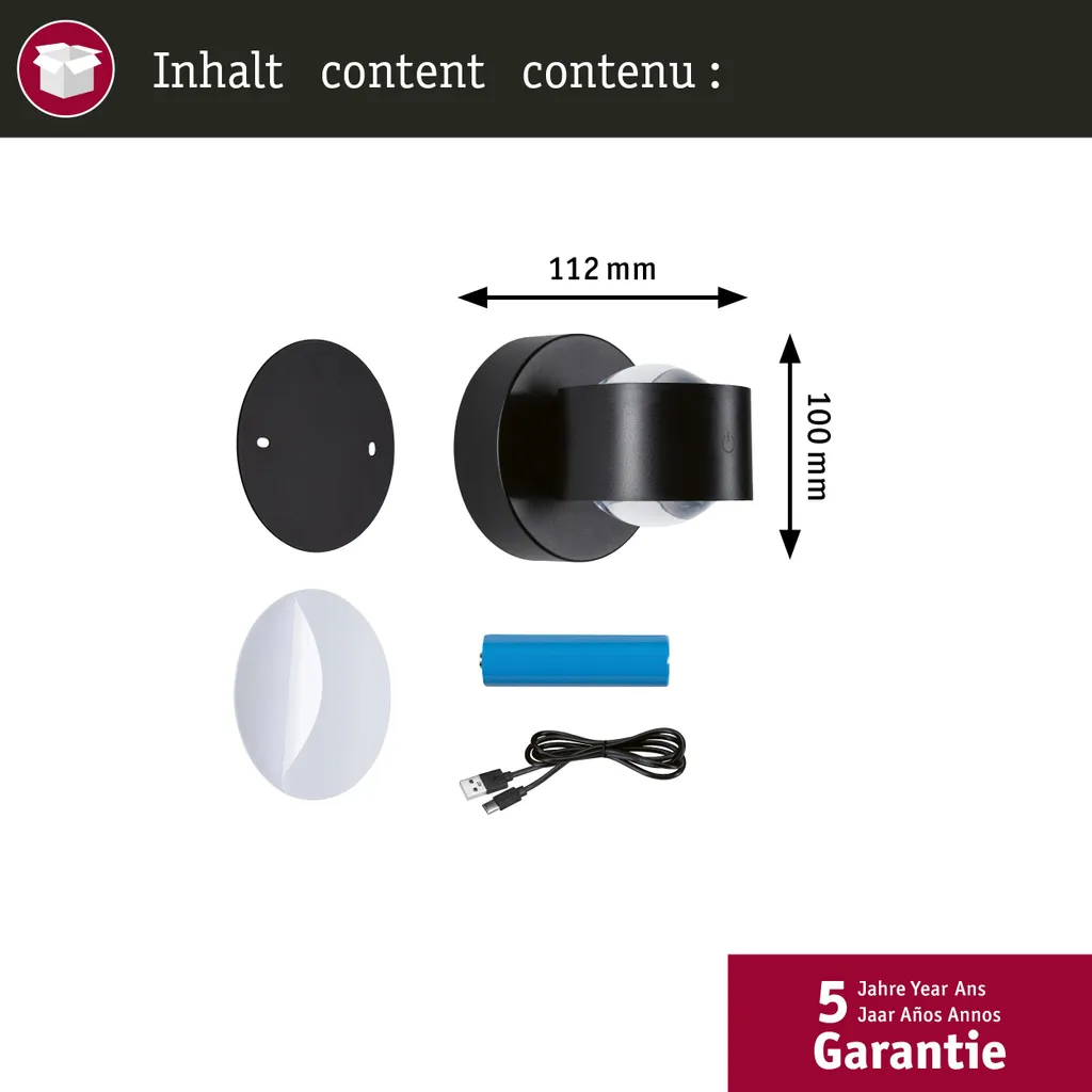 Lampe murale LED rechargeable Paulmann Zorik avec variateur tactile - 4