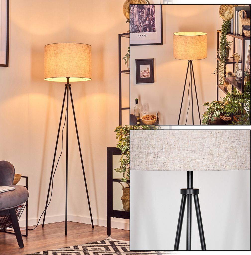 Schiavonea Stehlampe aus Metall/Stoff in Schwarz/Beige