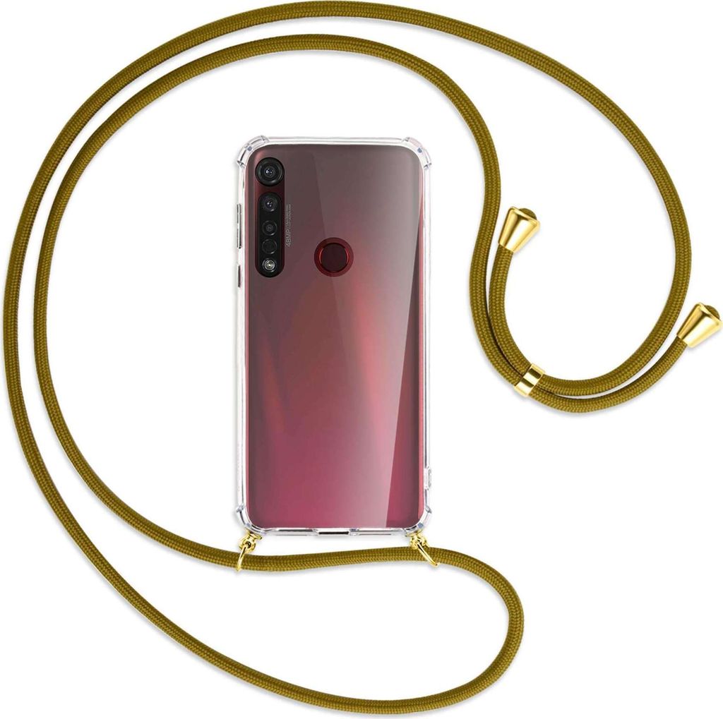 Handykette Backcover-Schutzhülle mit Band (Metall goldfarben) für Motorola Moto G8 Plus - khaki