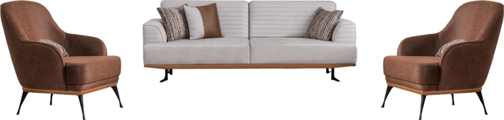 Modernes 3tlg Wohnzimmergarnitur Dreisitzer-Sofa und Sessel für Wohnzimmer