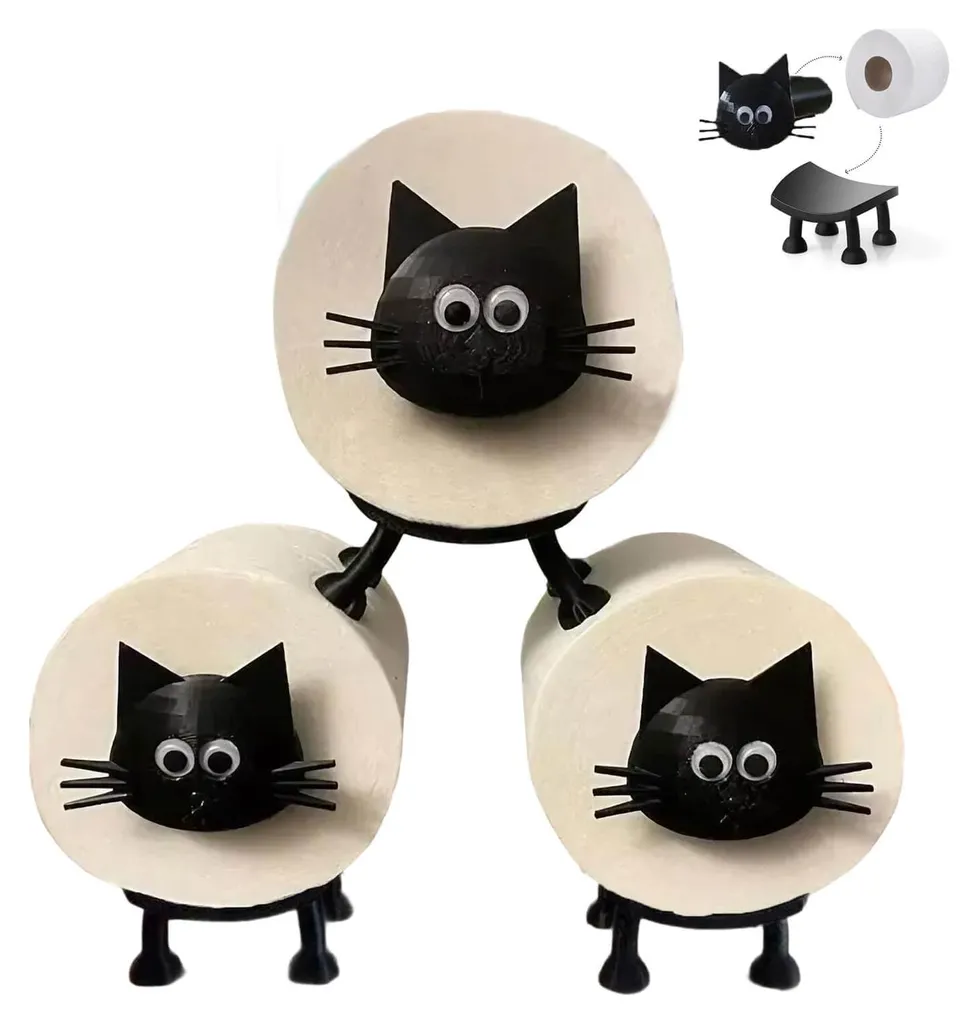Porte-rouleau toilette chat imprimé 3D - Pose libre et design ludique