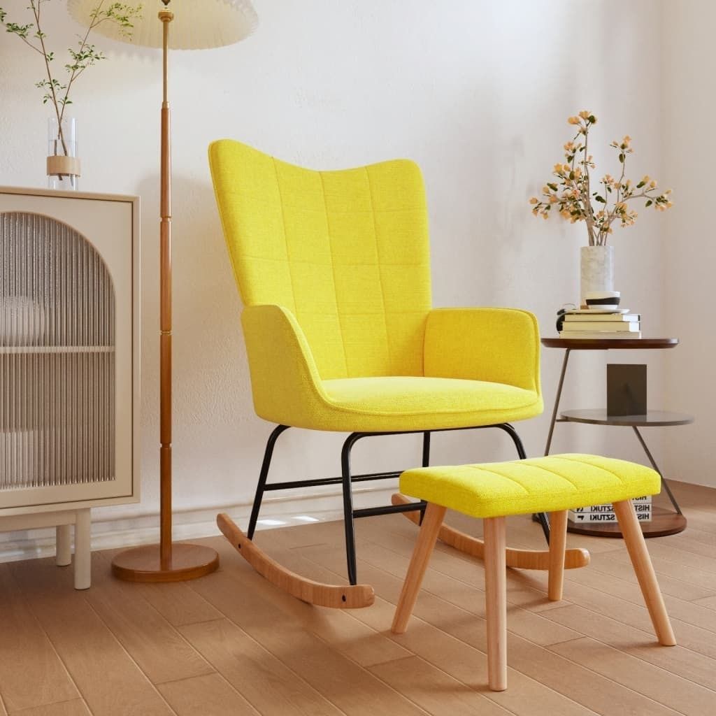 "2026 Promotion" Schaukelsessel mit Hocker Senfgelb Stoff - Schaukelstühle CC13855