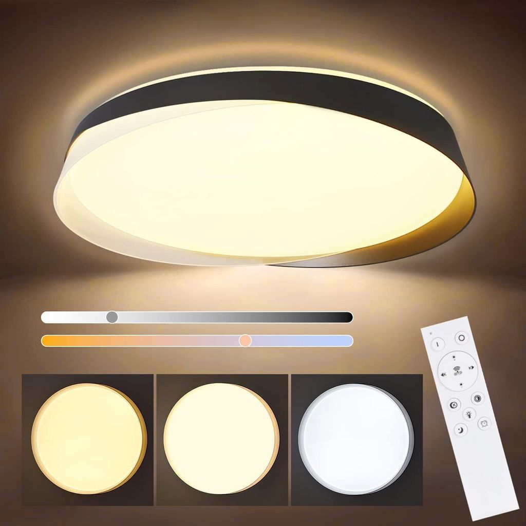 ZMH LED Deckenleuchte Rund Schwarz Deckenlampe 36W Dimmbar mit Fernbedienung Lampe Flurlampe 41.5CM für Flur Schlafzimmer Wohnzimmer