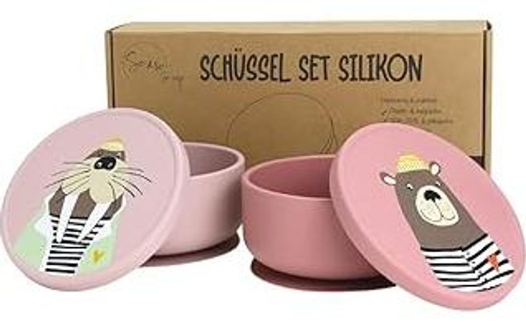 So&So Silikon Schüsseln 2er-Set mit starkem Saugnapf & Deckel, BLW Schale, Esslernschüssel Baby & Kleinkind, Breischale, Babyschüssel ((Einhorn ...
