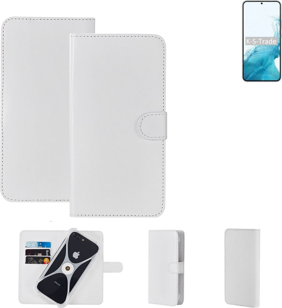 K-S-Trade Handy Hülle Schutz Hülle kompatibel mit Samsung Galaxy S22+ Exynos Cover Case Bookstyle Bumper weiß 1x
