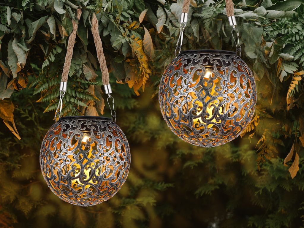 Solarkugeln Set für den Garten, Outdoor Balkon Außenlaternen mit Seil hängend