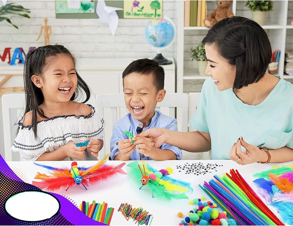 Valise De Bricolage Enfants Dès 4 Ans - Kit Créatif Complet Avec Pompons Et Cure-Pipe, Pour Filles Et Garçons