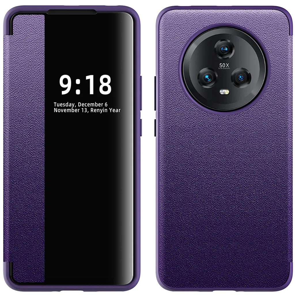 Custodia Honor Magic 5 Viola in Finto Cuoio con Finestra Smart View