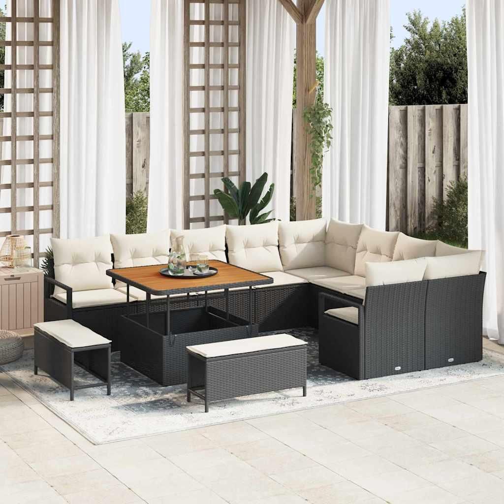"Rabatt" Garten-Sofa-Set - Balkonmöbel/Terrassenmöbel - mit Kissen 12 pcs Schwarz Poly Rattan - Lounge-Dining set CC13347