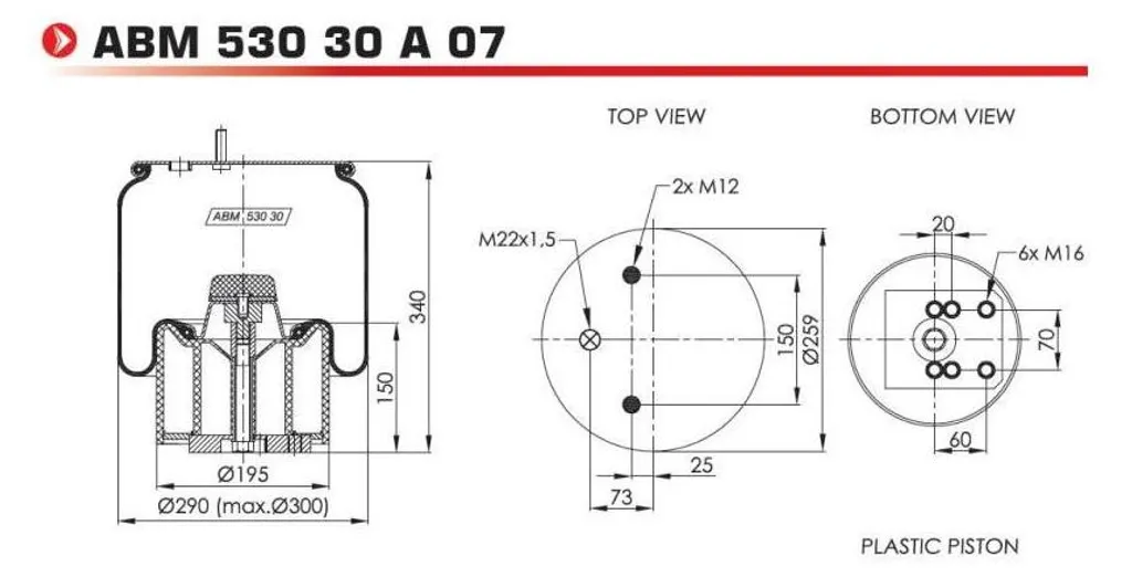 Ressort pneumatique NEOTEC 340 mm ABM53030A07 pour transport logistique
