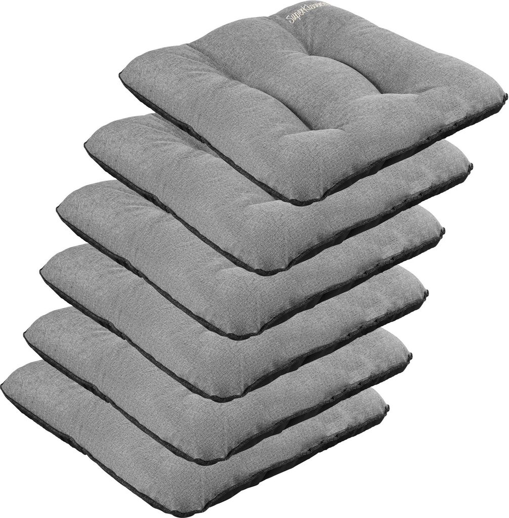 SuperKissen24. Stuhlkissen Outdoor - Sitzkissen für Stühle 6er Set 45x45 cm - Outdoor Kissen Wetterfest mit Füllung - Grau Leinen