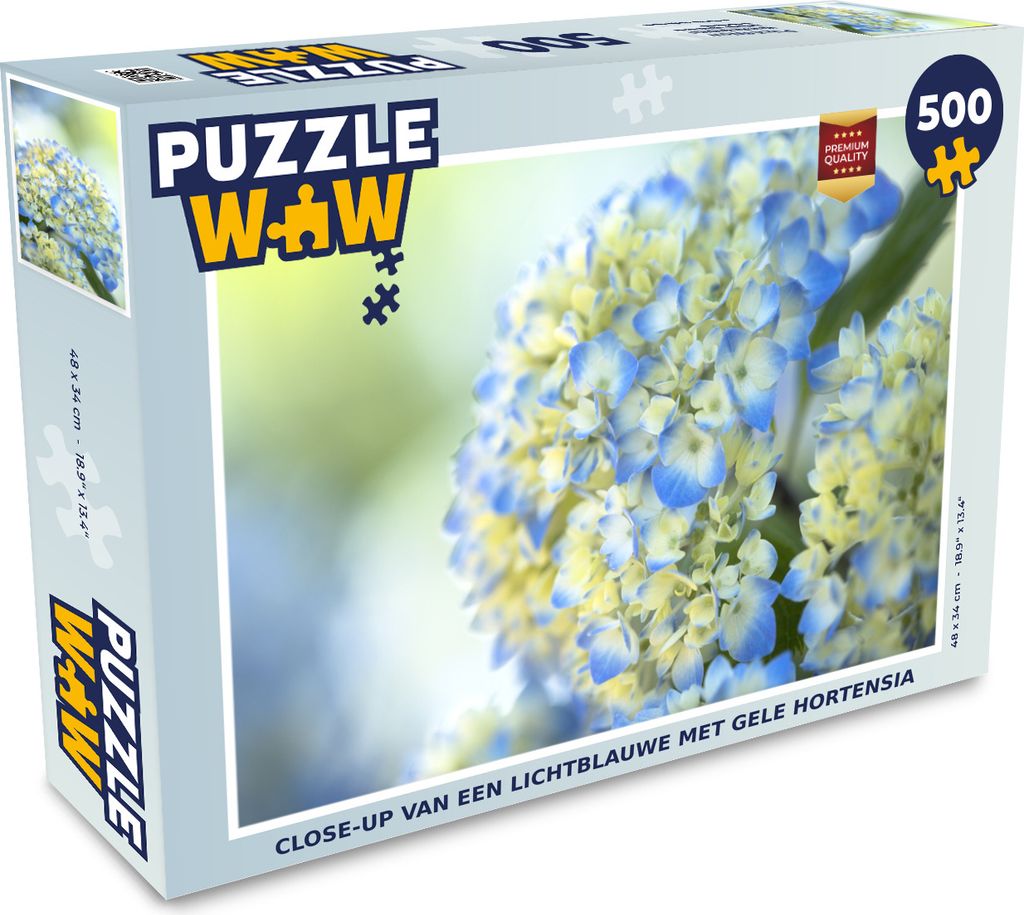 MuchoWow Puzzle 500 Teile Nahaufnahme einer hellblauen und gelben Hortensie - 500 Teile - Kinder - Selberbauen - Puzzlespiele