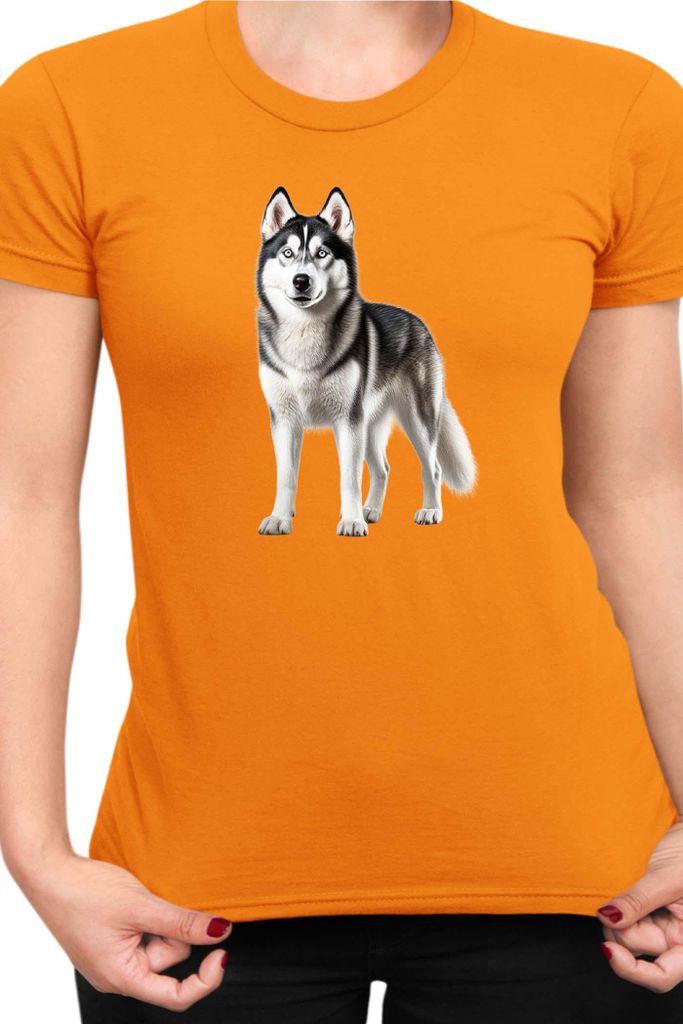 Damen T-Shirt Dogs Breeds Siberian Husky Dog Breed 005, Lady S / Orange