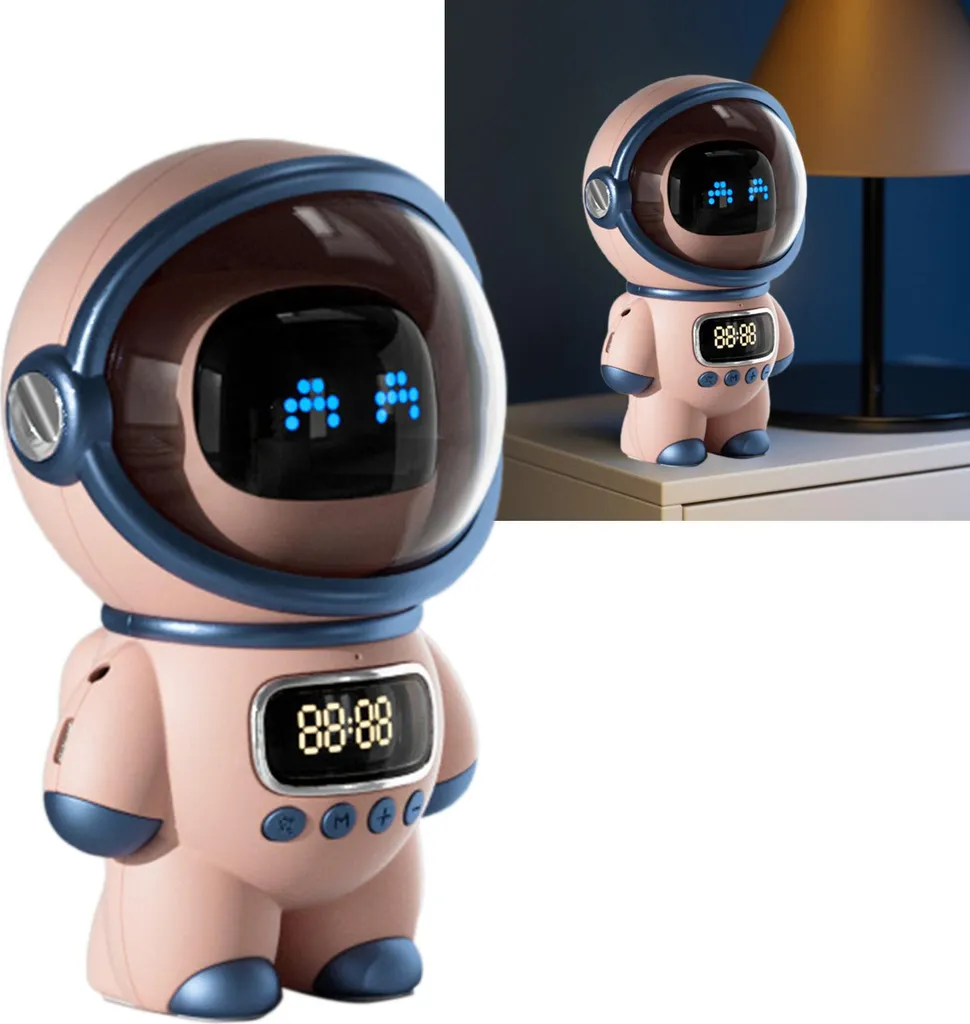 Enceinte Bluetooth Astronaute Rose avec Assistant Vocal IA et Horloge - 3