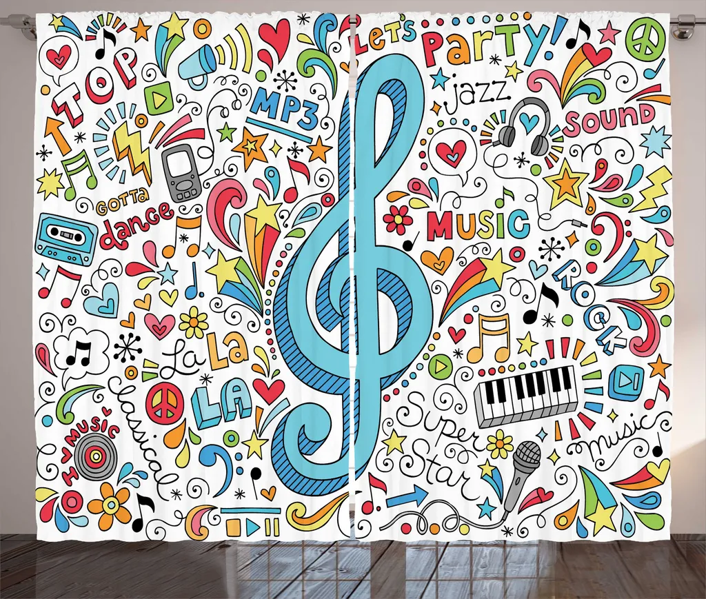 Rideau Décoratif Musique pour Chambre, Grand Format 280x225 cm Prêt à Poser