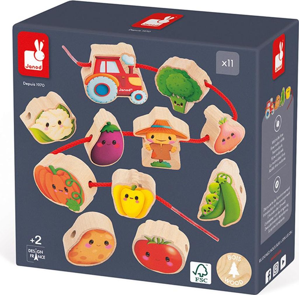 Janod Bauernhof Spielzeug - Holzperlen Gemüsegarten Set für Kinder