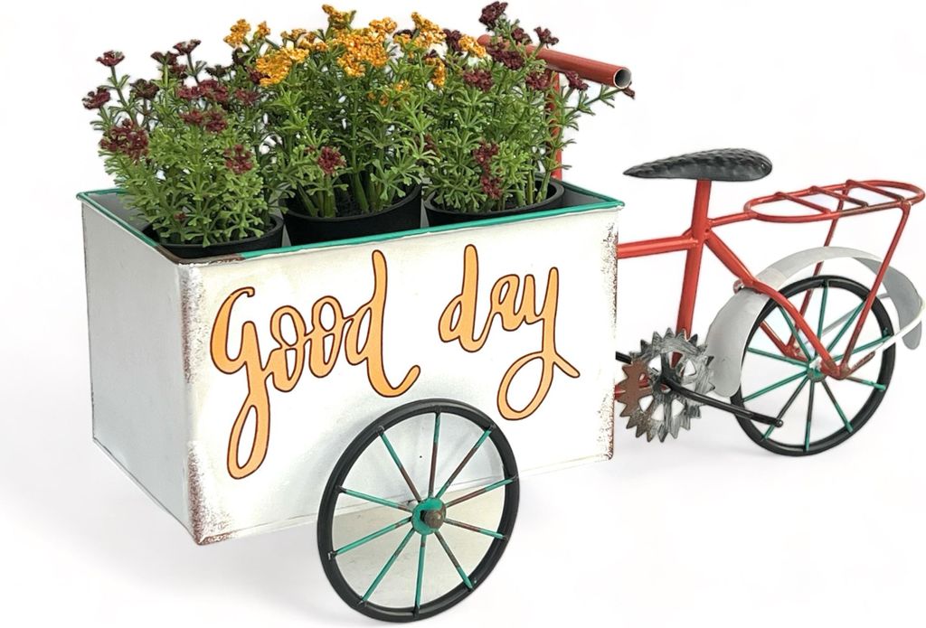 DanDiBo Blumenfahrrad für Garten Metall Stehend Fahrrad Weiß Rot 96529 Pflanzfahrrad Dekofahrrad Blumenständer
