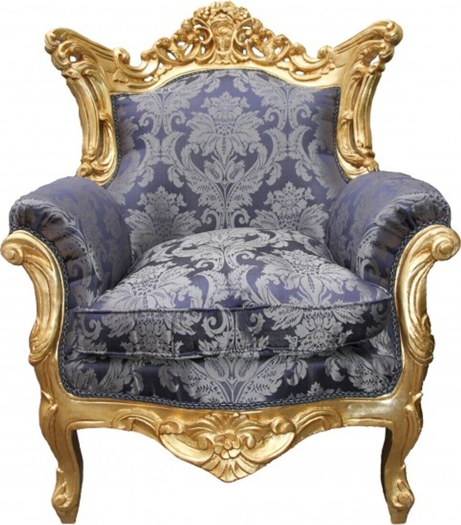 Casa Padrino Barock Sessel "Al Capone" Mod2 Royal Blau Muster / Gold