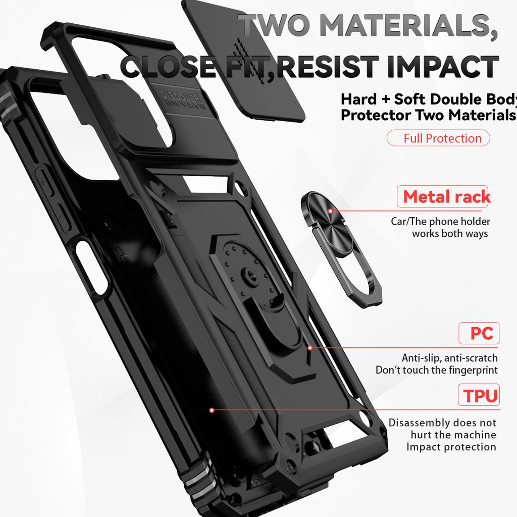 Handyhülle Für Redmi 12/Note 12R/Poco M6 Pro – Mit Schiebedeckel Für Kamera, 360° Drehring-Ständer & Magnetisch Für Auto-Halterung