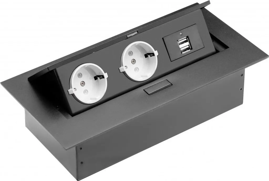Bloc multiprise encastrable GTV 2 ports USB Noir - Prise plan de travail