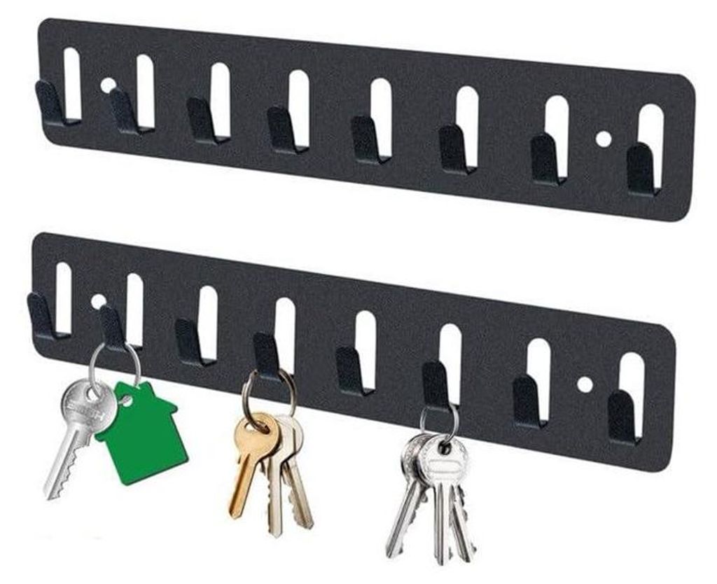 2 Schlüsselbretter mit 8 Haken, schwarz, matt
