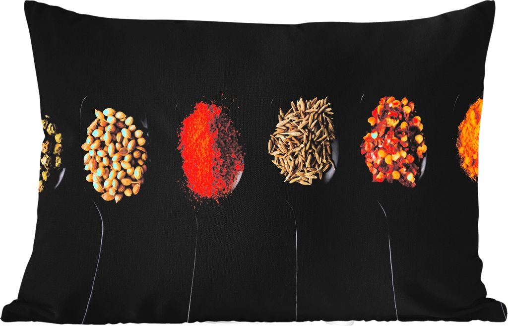 MuchoWow Outdoor Kissen - Löffel - Gewürze - Schwarz - Gewürze - Rustikal - 60x40 cm - Wetterfest - Lounge Kissen - Zierkissen - Kissen für I...