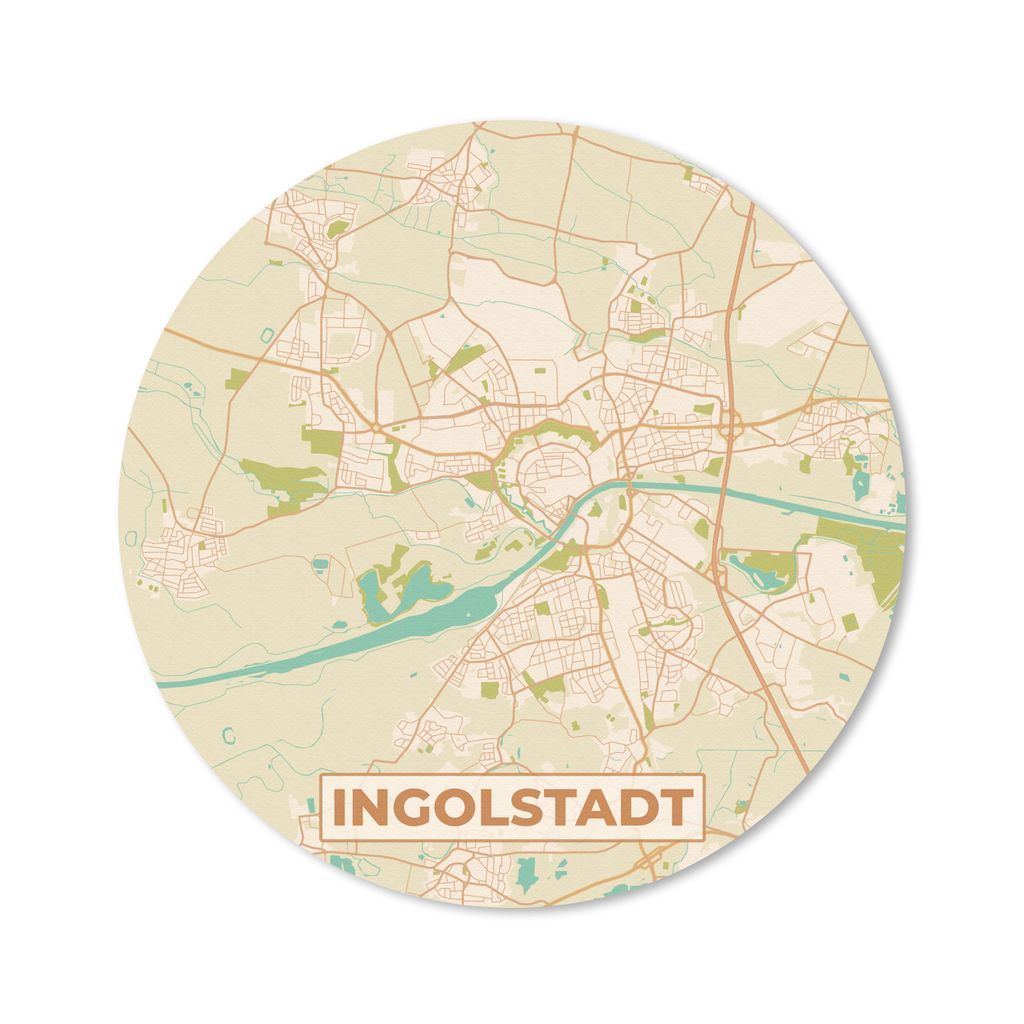 MuchoWow Mauspad Mousepad Karte - Ingolstadt - Karte - Stadtplan - Vintage 50x50 cm - Mousepads - Maus Mat - Pad - Mausunterlage - Vinyl