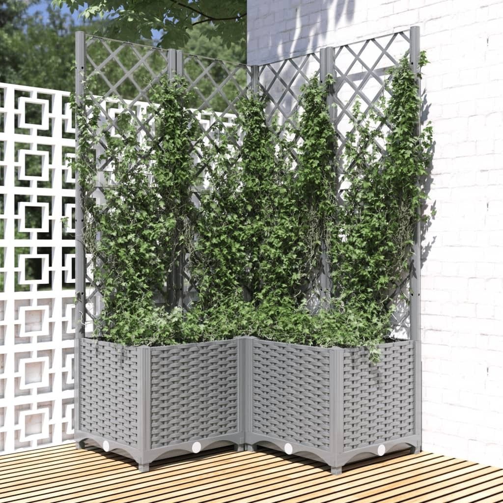 Maison Exclusive - Pflanzkübel mit Rankgitter Hellgrau 80x80x136 cm PP