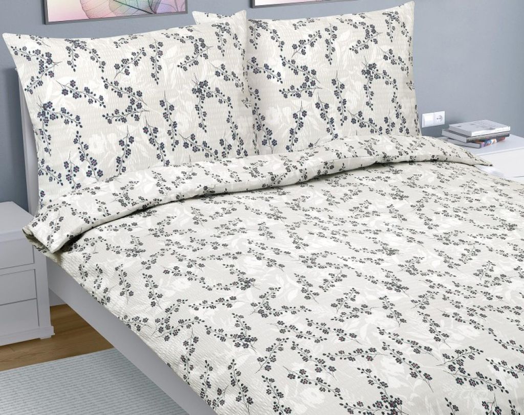 Doppelkrepp-Bettwäsche - 1St. 180x200, 70x90 - beige,grau,rot