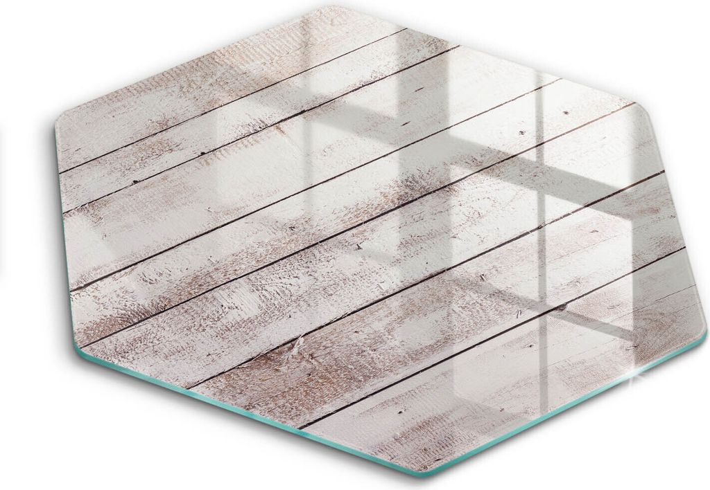 Glasschneideplatte - Herdabdeckplatte - Hexagon 40 cm -Schneidebrett - Spritzschutz - Alte Holzbretter