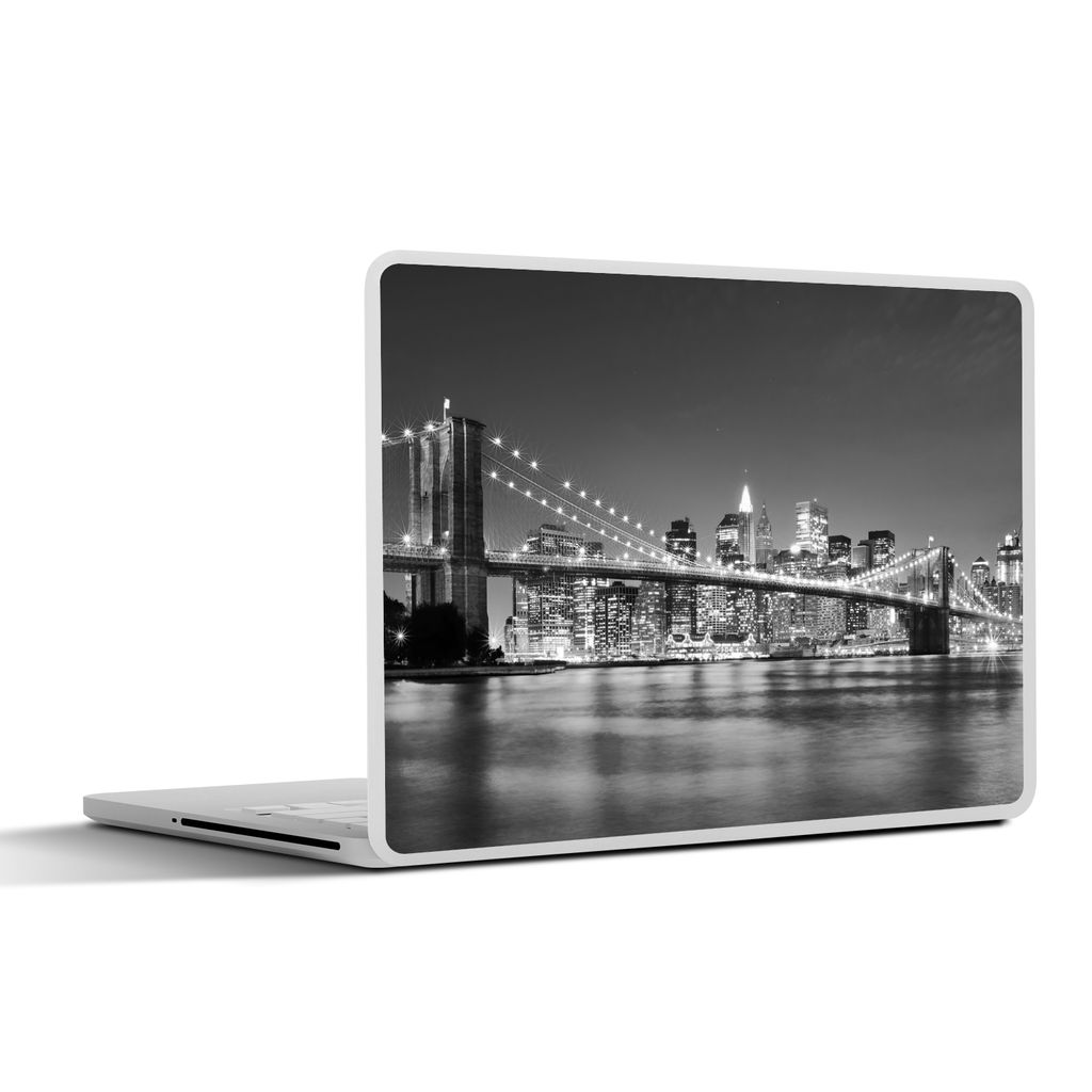 MuchoWow Laptop Aufkleber Sticker Cover New York - Brücke - Brooklyn - Schwarz und weiß - Architektur 32.5x23.5 cm - Sticker für Laptop - Selb...