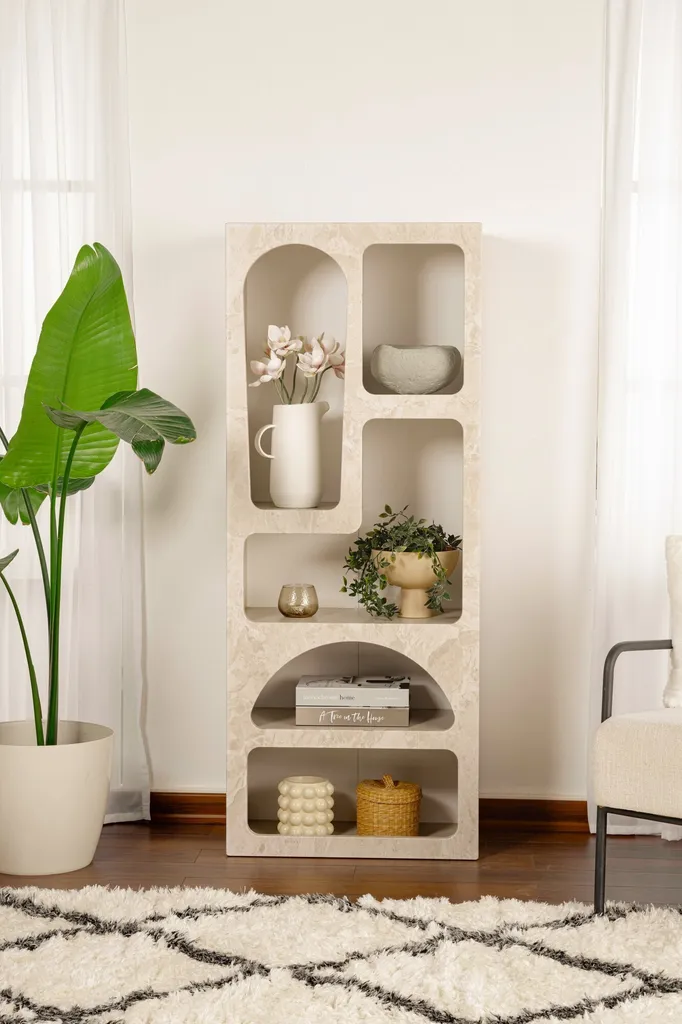 Meuble de Rangement Bibliothèque Effet Marbre Travertin Venüs 150 cm